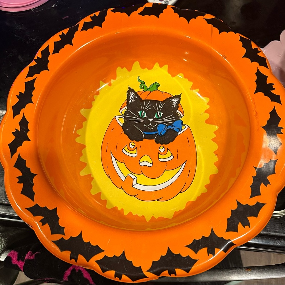 1995 Berman Industries Vintage Halloween Cat and Pumpkin Bowl